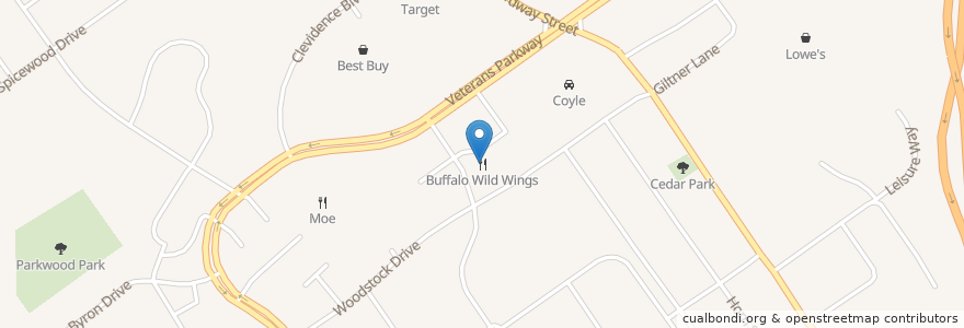 Mapa de ubicacion de Buffalo Wild Wings en Amerika Birleşik Devletleri, Indiana, Clark County, Clarksville.