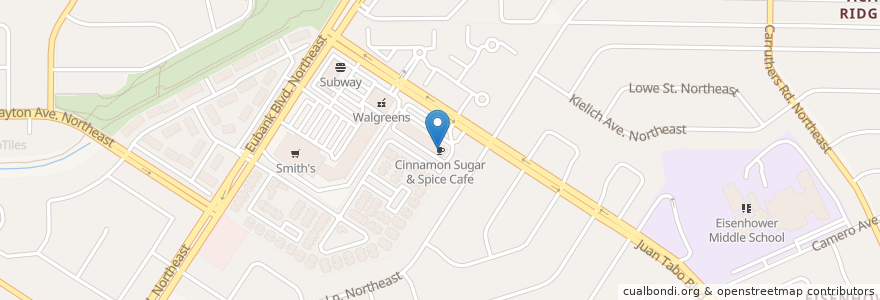 Mapa de ubicacion de Cinnamon Sugar & Spice Cafe en United States, New Mexico, Bernalillo County, Albuquerque.
