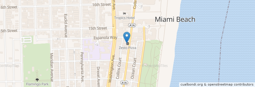 Mapa de ubicacion de Zesto Pizza en Amerika Birleşik Devletleri, Florida, Miami-Dade County, Miami Beach.
