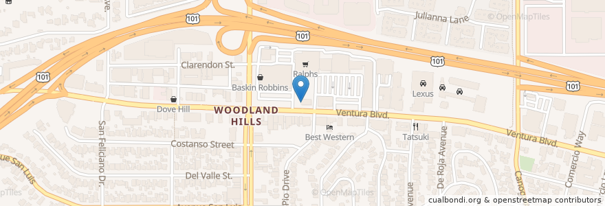 Mapa de ubicacion de Noah's Bagels en 미국, 캘리포니아주, Los Angeles County, 로스앤젤레스.