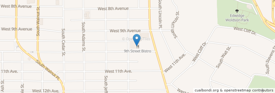 Mapa de ubicacion de 9th Street Bistro en Stati Uniti D'America, Washington, Spokane County, Spokane.