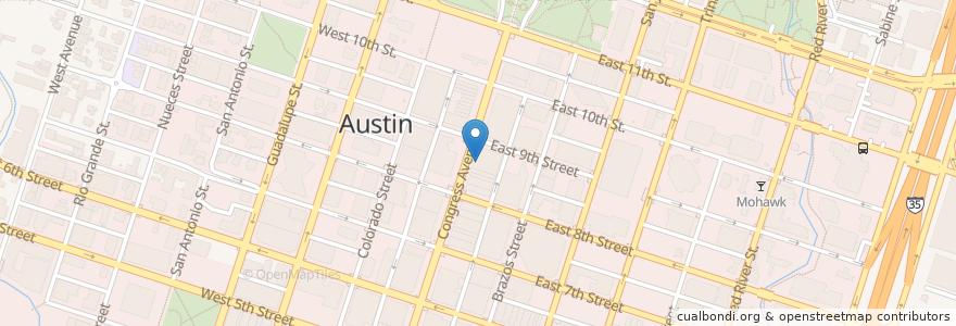 Mapa de ubicacion de United States Post Office en États-Unis D'Amérique, Texas, Travis County, Austin.