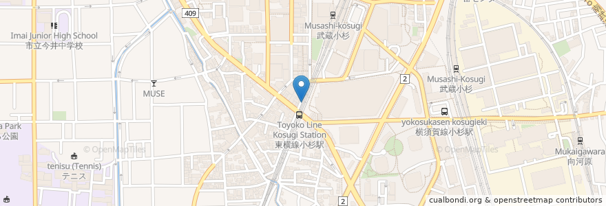 Mapa de ubicacion de 和食と寿司 NATURA en Japonya, 神奈川県, 川崎市, 中原区.