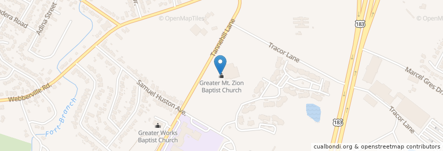 Mapa de ubicacion de Greater Mt. Zion Baptist Church en Vereinigte Staaten Von Amerika, Texas, Travis County, Austin.
