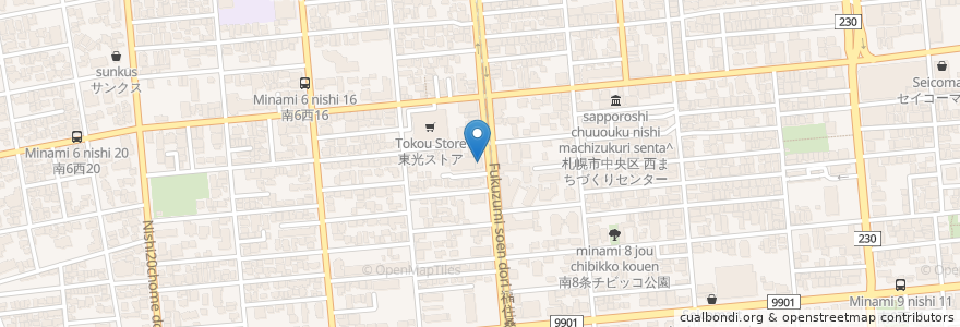 Mapa de ubicacion de 半田屋 en Япония, Хоккайдо, Округ Исикари, Саппоро, Тюо.