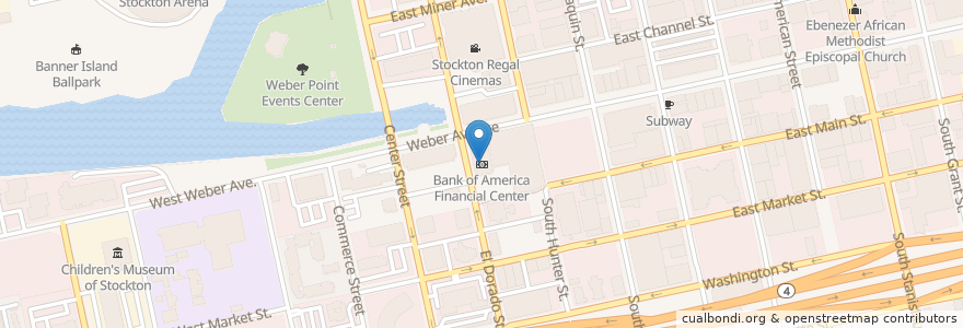 Mapa de ubicacion de Bank of America Financial Center en Соединённые Штаты Америки, Калифорния, San Joaquin County, Stockton.