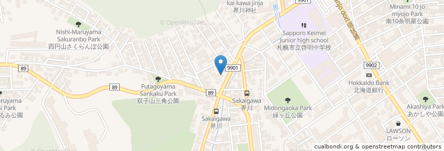 Mapa de ubicacion de 札幌双子山郵便局 en Japonya, 北海道, 石狩振興局, 札幌市, 中央区.