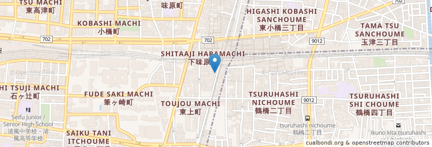 Mapa de ubicacion de 狸狸亭 en Japão, 大阪府, 大阪市, 天王寺区.