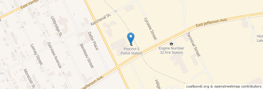 Mapa de ubicacion de Precinct 5 Police Station en Соединённые Штаты Америки, Мичиган, Wayne County, Detroit.