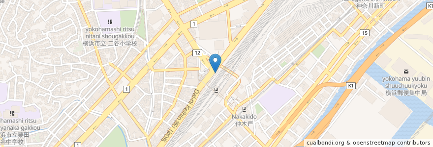 Mapa de ubicacion de 餃子の王将 en Japão, 神奈川県, 横浜市, 神奈川区.
