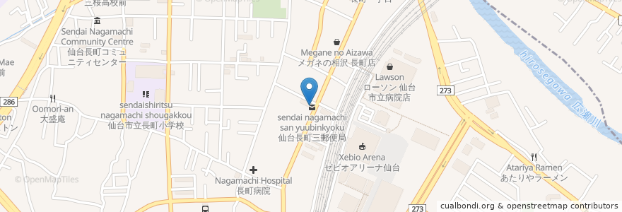 Mapa de ubicacion de 仙台長町三郵便局 en Japón, Prefectura De Miyagi, 仙台市, 太白区.