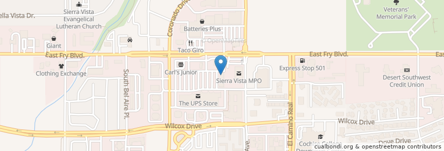 Mapa de ubicacion de Jimmy John's en United States, Arizona, Cochise County, Sierra Vista.