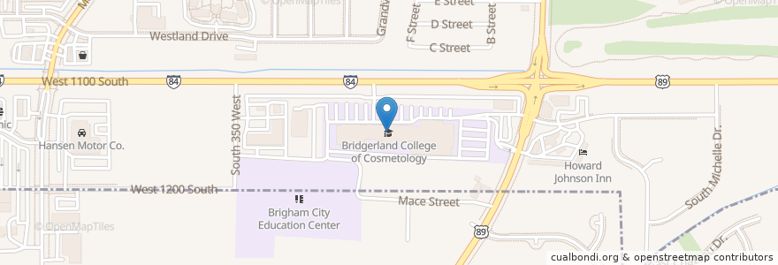 Mapa de ubicacion de Bridgerland College of Cosmetology en Amerika Syarikat, Utah, Box Elder County, Brigham City.