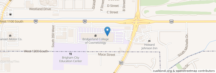 Mapa de ubicacion de Utah State University Brigham City en États-Unis D'Amérique, Utah, Box Elder County, Brigham City.