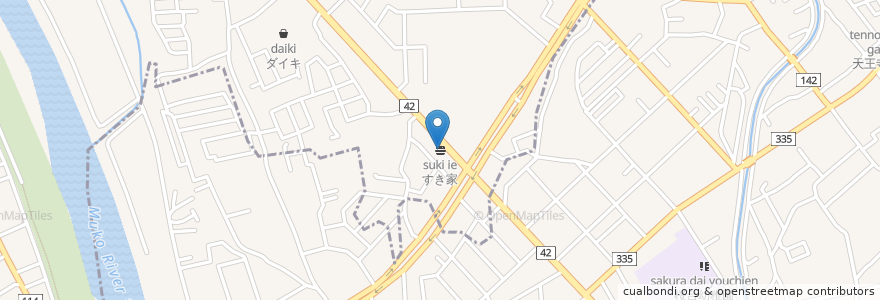 Mapa de ubicacion de すき家 en 일본, 효고현, 伊丹市.