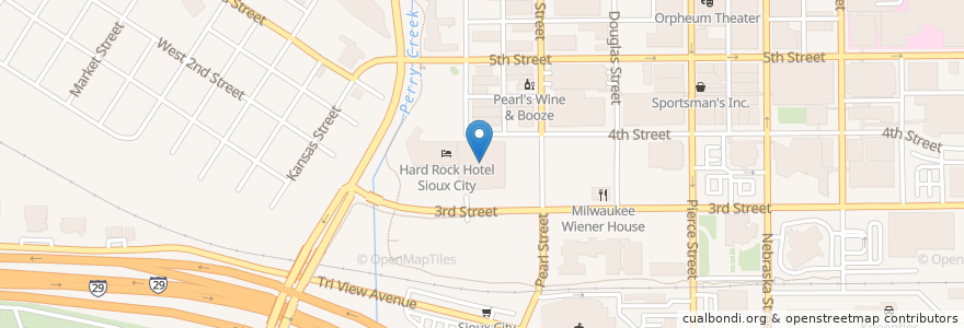 Mapa de ubicacion de Hard Rock Casino en アメリカ合衆国, アイオワ州, Woodbury County, Sioux City.