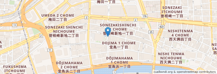 Mapa de ubicacion de シャンパン食堂 en Япония, Осака, 大阪市, 北区.