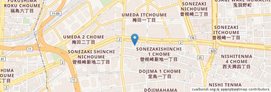 Mapa de ubicacion de つるとんたん en Japão, 大阪府, 大阪市, 北区.