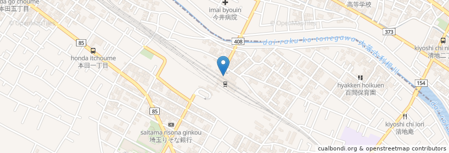 Mapa de ubicacion de 日高屋 en 일본, 사이타마현, 北葛飾郡, 南埼玉郡, 杉戸町, 宮代町.