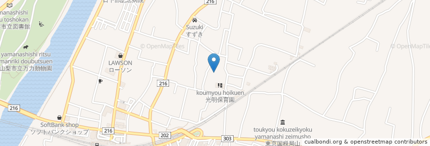 Mapa de ubicacion de 光明寺 en Japão, 山梨県, 山梨市.