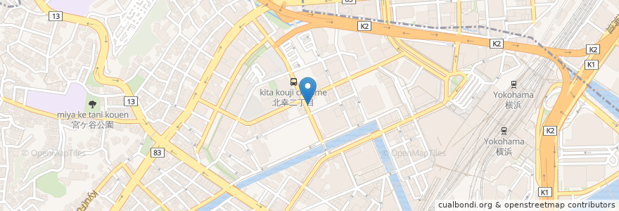 Mapa de ubicacion de 横浜西口自動二輪車駐車場 en Jepun, 神奈川県, 横浜市, 西区, 神奈川区.