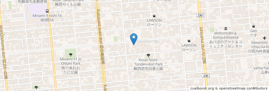 Mapa de ubicacion de 南11条眼科 en اليابان, محافظة هوكايدو, 石狩振興局, 札幌市, 中央区.