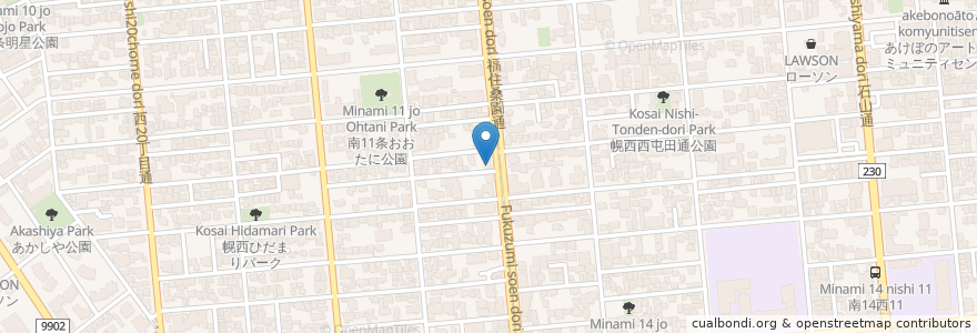 Mapa de ubicacion de 西線医院 en Japon, Préfecture De Hokkaidō, 石狩振興局, 札幌市, 中央区.