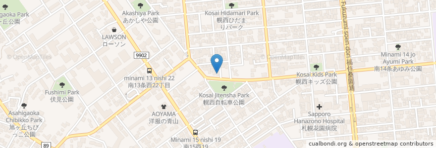 Mapa de ubicacion de 札幌南十四条西郵便局 en 日本, 北海道, 石狩振興局, 札幌市, 中央区.