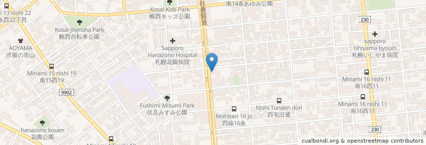 Mapa de ubicacion de 本田珈琲 en Япония, Хоккайдо, Округ Исикари, Саппоро, Тюо.