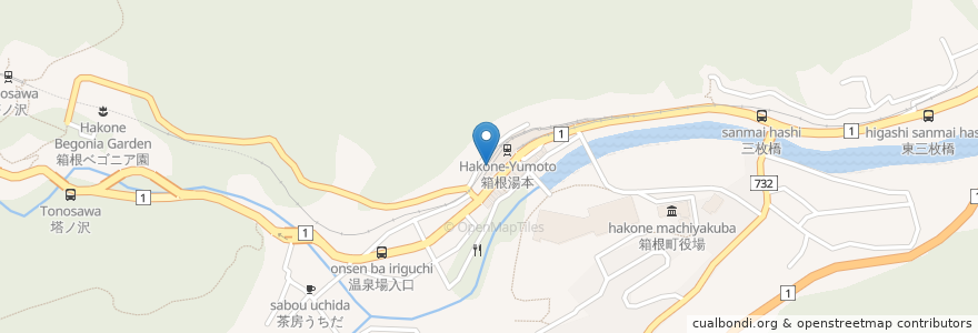 Mapa de ubicacion de カフェ・サンモリッツ 湯本店 en Japan, Präfektur Kanagawa, 足柄下郡, 箱根町.