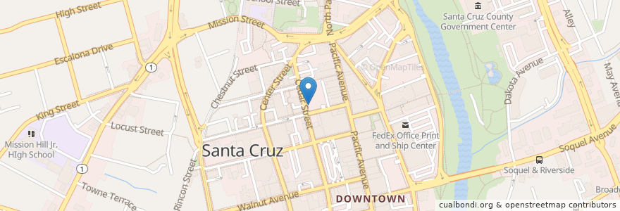 Mapa de ubicacion de Mandarin Gourmet en アメリカ合衆国, カリフォルニア州, Santa Cruz County, Santa Cruz.