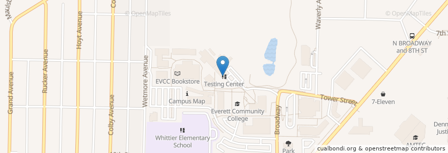 Mapa de ubicacion de Testing Center en 미국, 워싱턴, Snohomish County, Everett.