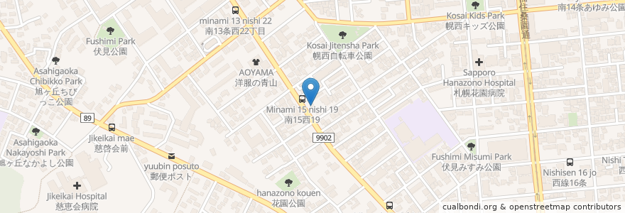 Mapa de ubicacion de 札幌方面南警察署 伏見交番 en Япония, Хоккайдо, Округ Исикари, Саппоро, Тюо.
