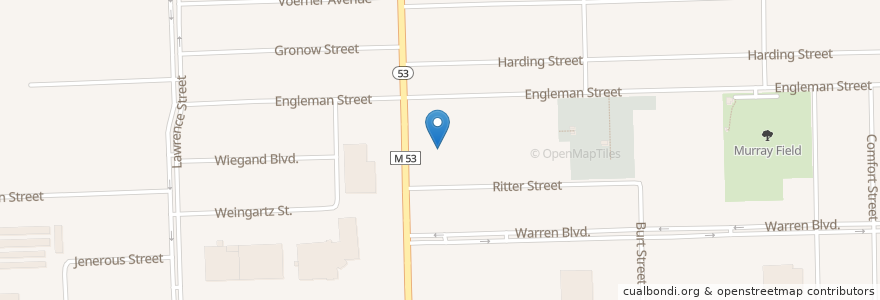Mapa de ubicacion de Saint Clement Catholic Church en ایالات متحده آمریکا, میشیگان, Macomb County, Warren, Center Line.