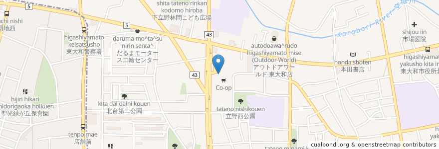 Mapa de ubicacion de 喫煙所 en Giappone, Tokyo, 東大和市.