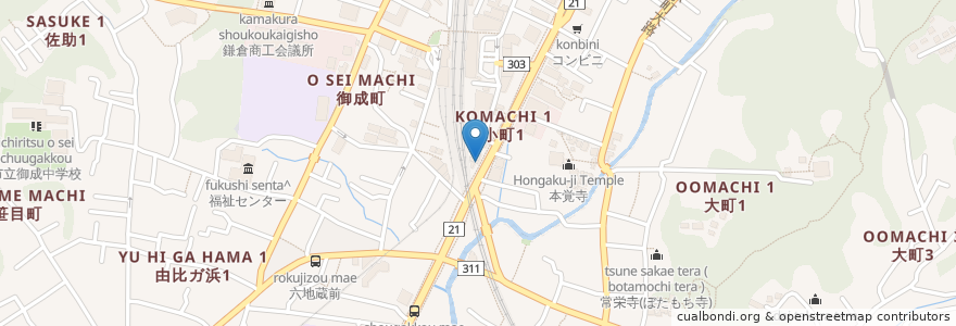 Mapa de ubicacion de 湘南薬品 カマクラ薬局 en Japan, Präfektur Kanagawa, 鎌倉市.