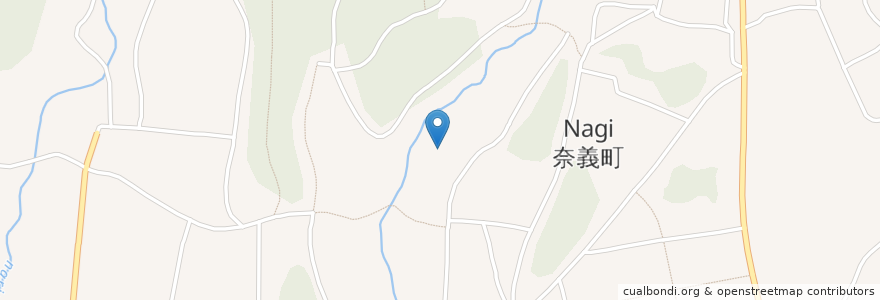 Mapa de ubicacion de 奈義町 en 일본, 오카야마현, 勝田郡, 奈義町.