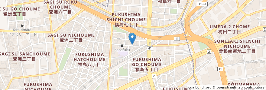 Mapa de ubicacion de ロメオ en 日本, 大阪府, 大阪市, 福島区.
