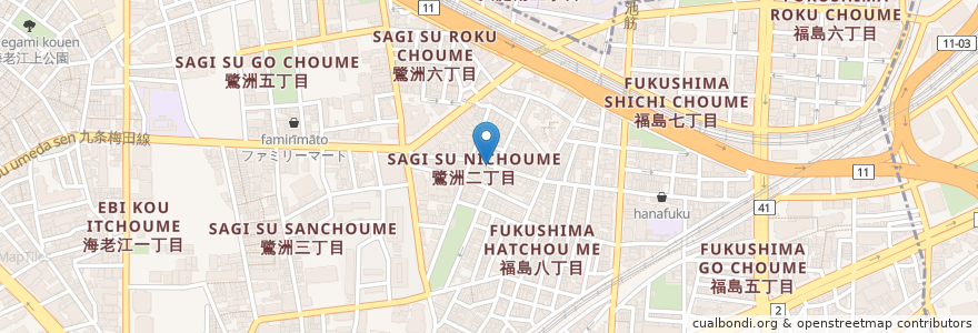 Mapa de ubicacion de Y'ｓ en Япония, Осака, 大阪市, 福島区.