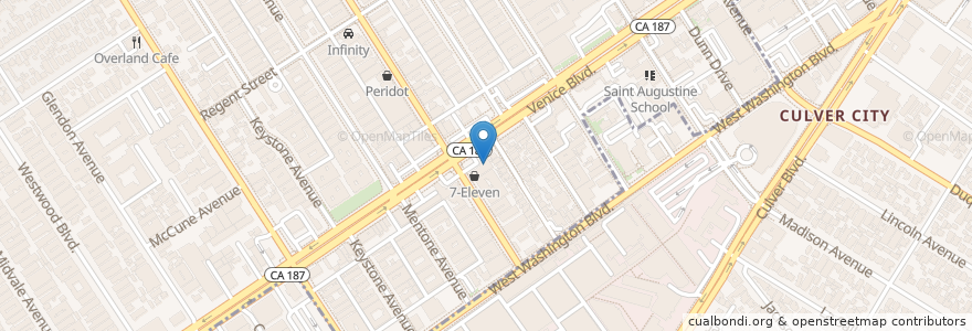 Mapa de ubicacion de Campos Famous Burritos en アメリカ合衆国, カリフォルニア州, Los Angeles County, ロサンゼルス.