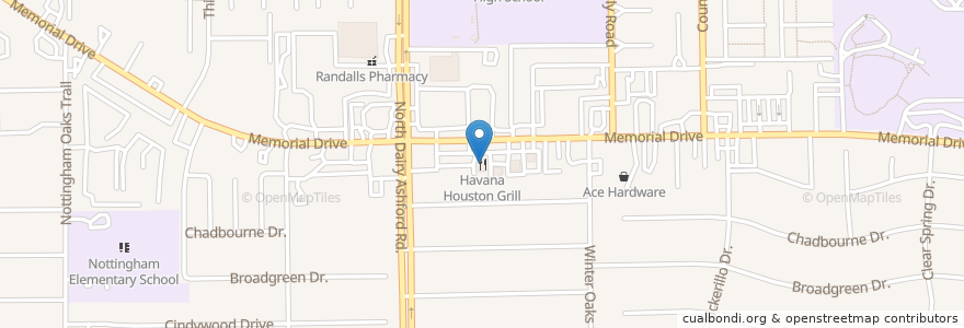 Mapa de ubicacion de Havana Houston Grill en ایالات متحده آمریکا, تگزاس, Houston, Harris County.