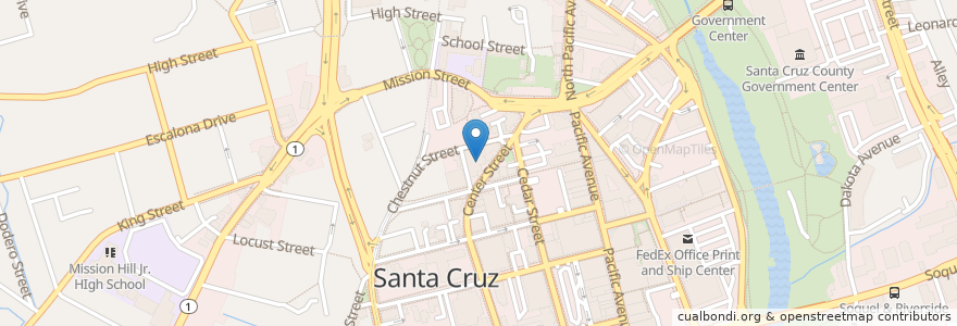 Mapa de ubicacion de Center Street Grill en Amerika Birleşik Devletleri, Kaliforniya, Santa Cruz County, Santa Cruz.
