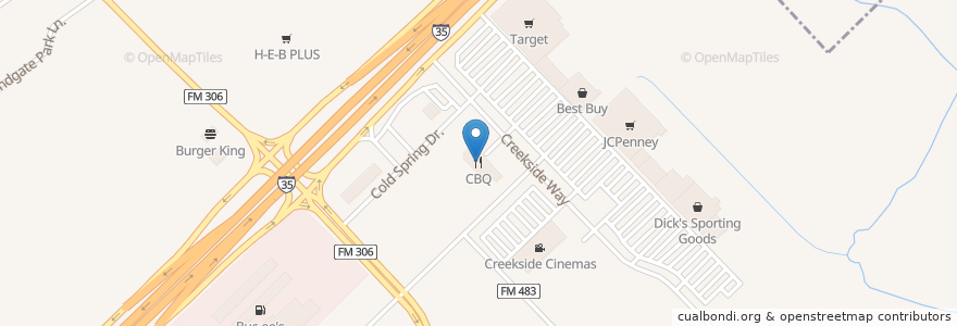 Mapa de ubicacion de CBQ en 미국, 텍사스, New Braunfels, Comal County.
