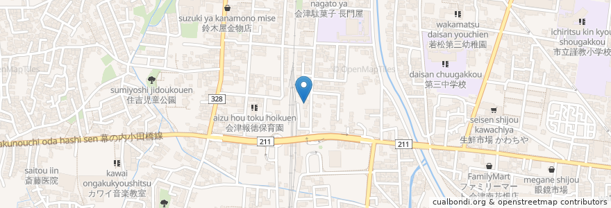 Mapa de ubicacion de 停車場 en 日本, 福島県, 会津若松市.