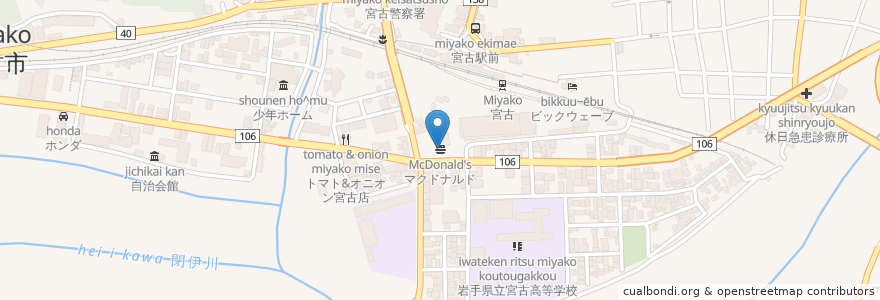 Mapa de ubicacion de マクドナルド en Япония, Иватэ, 宮古市.