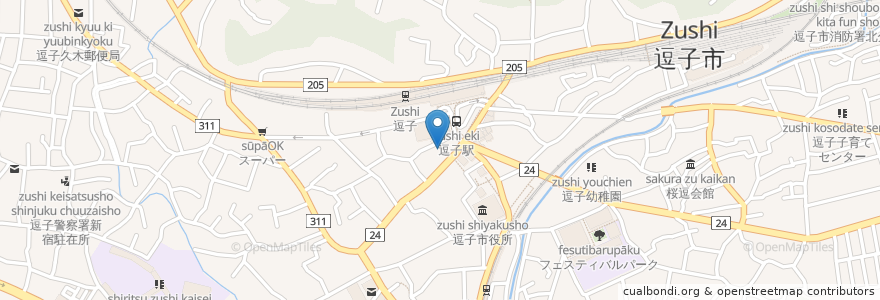 Mapa de ubicacion de レストランホルトの家 en Japon, Préfecture De Kanagawa, 逗子市.