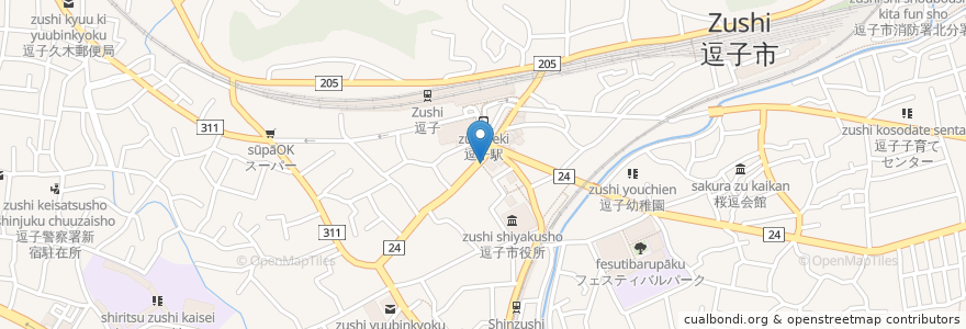 Mapa de ubicacion de レストランはら田 en Japan, 神奈川県, 逗子市.