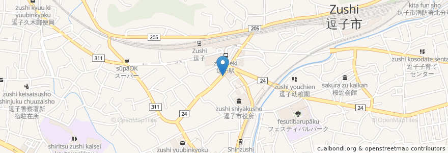 Mapa de ubicacion de 寿司屋ちよだ鮨 en Japan, 神奈川県, 逗子市.