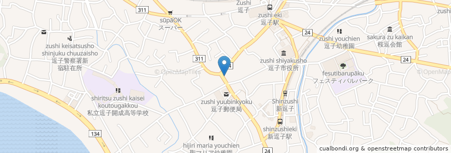 Mapa de ubicacion de レストランチャイハナ en Japón, Prefectura De Kanagawa, 逗子市.