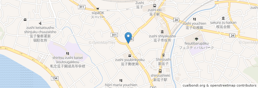 Mapa de ubicacion de レストランAroi en 日本, 神奈川県, 逗子市.